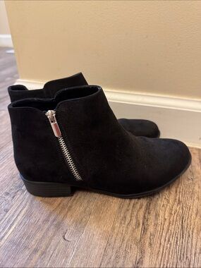 Sonoma Black Suede Ankle Booties with Side Zip Accent